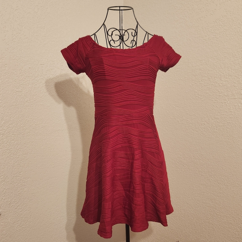 Forever 21 Red Ribbed Off-Shoulder Mini Dress